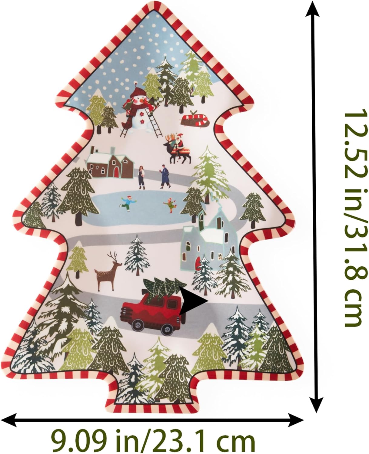 Christmas Tree Melamine Tray - Santa & Snowman Pattern | Ideal for Holiday Treats, Candy, and Feasts | Festive Tableware for Christmas Parties (1 Pack)