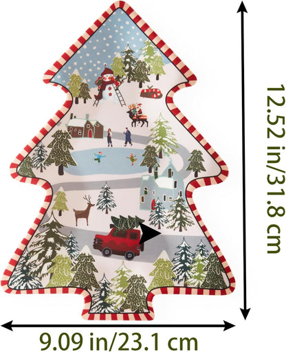 Christmas Tree Melamine Tray - Santa & Snowman Pattern | Ideal for Holiday Treats, Candy, and Feasts | Festive Tableware for Christmas Parties (1 Pack)