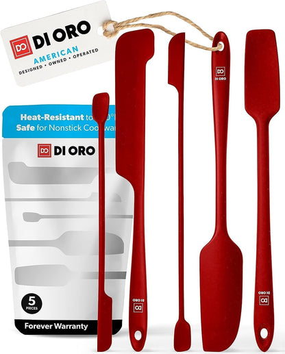 DI ORO Silicone Jar Spatula Set - 600F Heat Resistant, 5-Pc Red