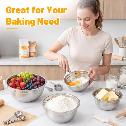 Beasea Stainless Steel Mixing Bowls, 5 Pack 1.5 QT Stackable Nesting Mixing Bowls with Airtight Lids, Metal Bowl with Lid for Baking, Meal Prepping, Salad, Serving, Food Storing