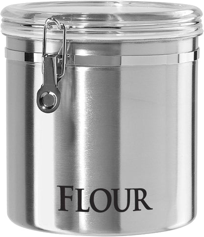 Oggi Stainless Steel Kitchen Canister 62 fl oz - Airtight Clamp Lid, Clear See-Thru Top - Ideal for Kitchen Storage, Food Storage, Pantry Storage. Large Size 5" x 7.5".