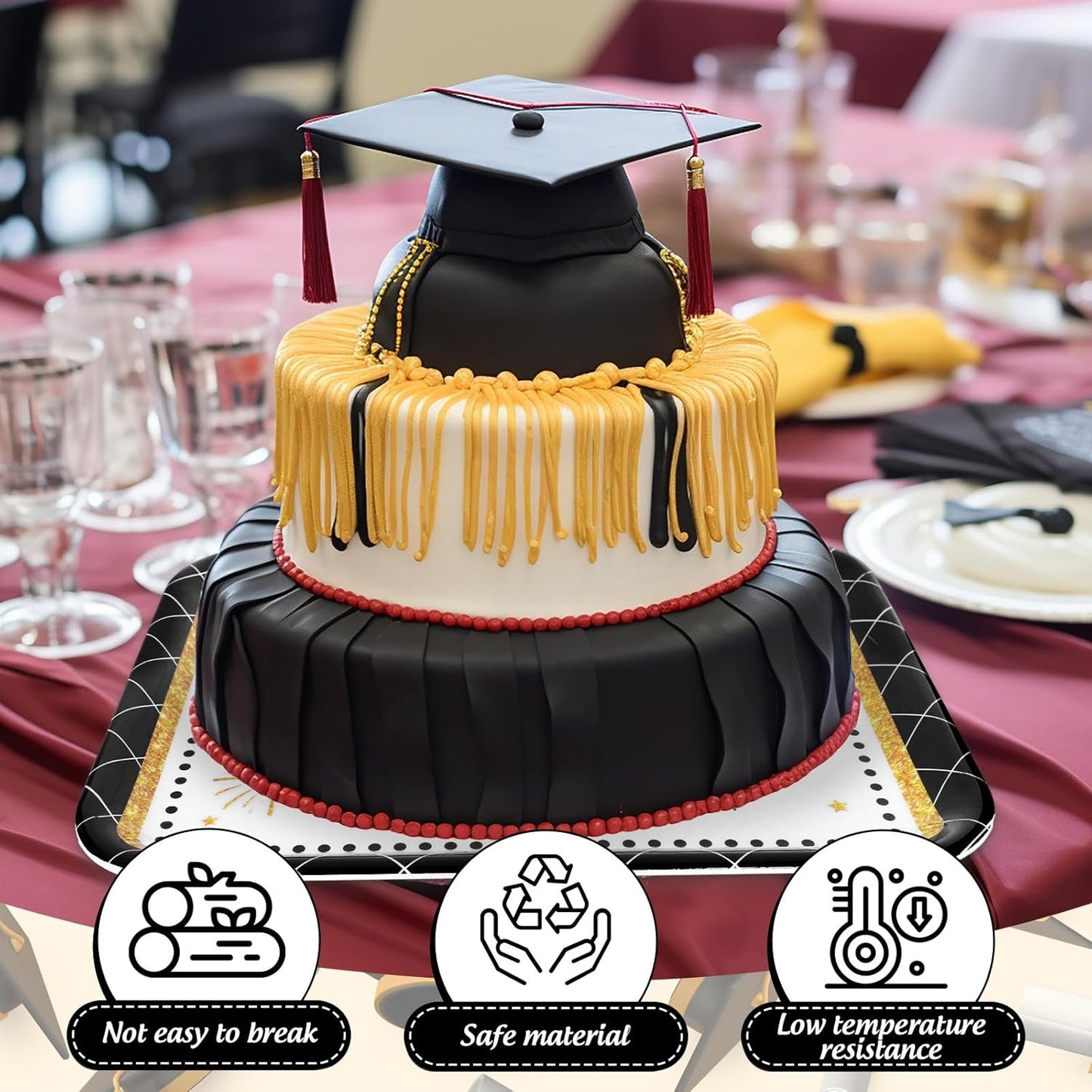 JarThenaAMCS 3Pcs Graduation Serving Trays 13 x 10 Inch Bachelor' s Hat Diploma Glitter Reusable Melamine Platter Congrats 2026 Grad Serving Dishes for Graduate Party Sharing Snacks Fruit Dessert