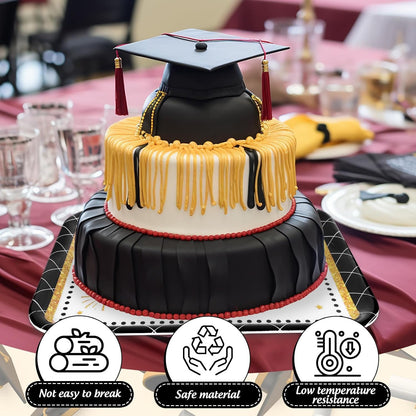 JarThenaAMCS 3Pcs Graduation Serving Trays 13 x 10 Inch Bachelor' s Hat Diploma Glitter Reusable Melamine Platter Congrats 2026 Grad Serving Dishes for Graduate Party Sharing Snacks Fruit Dessert