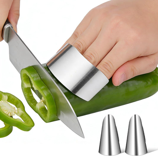 OUNONA Stainless Finger Protector Knife Finger Protector for Cutting Food Kitchen Guards for Slicing Vegetables Fruits and Meat Ergonomic Covers 2 Pack 2.55 X 1.88 X 0.78 in