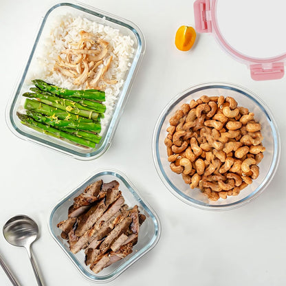 30 Pieces Glass Food Storage Containers, Meal Prep Set with Snap Locking Lids, Airtight lunch Containers, BPA-Free, Microwave, Oven, Freezer & Dishwasher Friendly,Blue