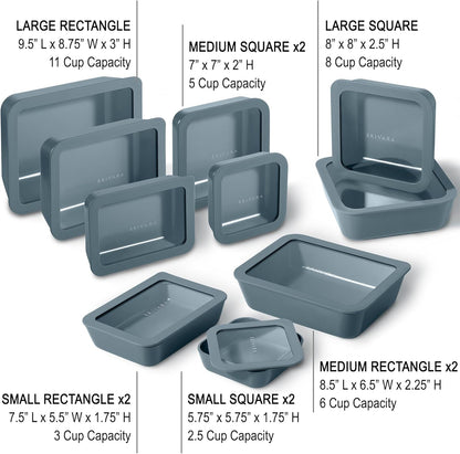 Ceramic Coated Glass Food Storage Container | No PTFE, PFOA, PFAS, and BPA | Reusable Non Toxic Meal Prep Container with Glass Lid | Easy To Store | 3 Cup Rectangle [Onyx]