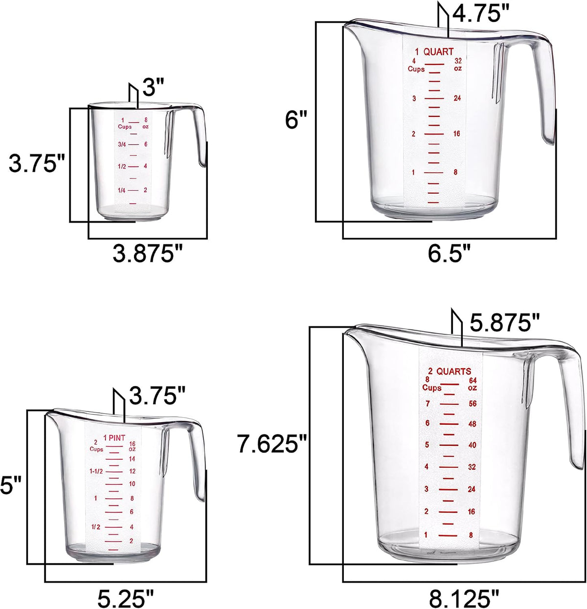Amazing Abby - Melissa - Plastic Measuring Cups, Food-Grade Measuring Jugs, 1/2/4/8-Cup Capacity, Unbreakable, Stackable, Dishwasher-Safe, Great for Oil, Vinegar, Flour, and More
