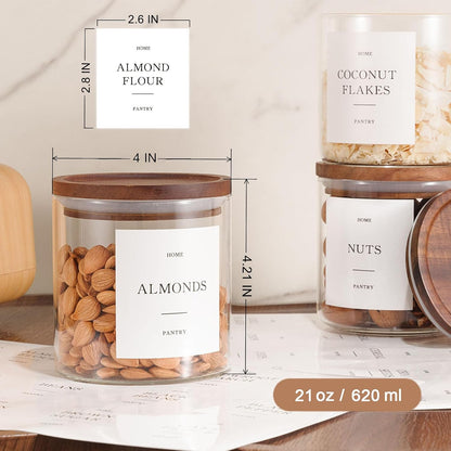 2 Pack Glass Rice Containers with Acacia Wood Lids, 70oz Airtight Flour and Sugar Jars with 105 Labels, Large Glass Pantry Storage Jars for Cereal, Protein Powder, Cookies, Dry Food