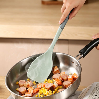 2 Pack Silicone Cooking Spoon Spatulas, Non Stick Large Rubber Spoon Set for Mixing, Serving, Draining, Scraping, 13Inch Heat Resistant Kitchen Utensils, Green+Grey