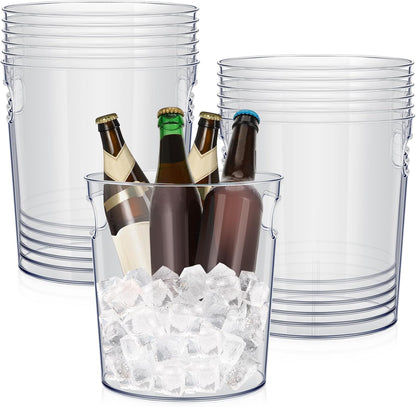 Tessco 12 Pcs Plastic Ice Buckets Bulk Clear Champagne Beer Bucket Cooler with Built in Handle Stackable Beverage Tubs Wine Chiller Bin for Party BBQ Bar Wedding Pool Outdoor Event(3.2L/3.3Quart)