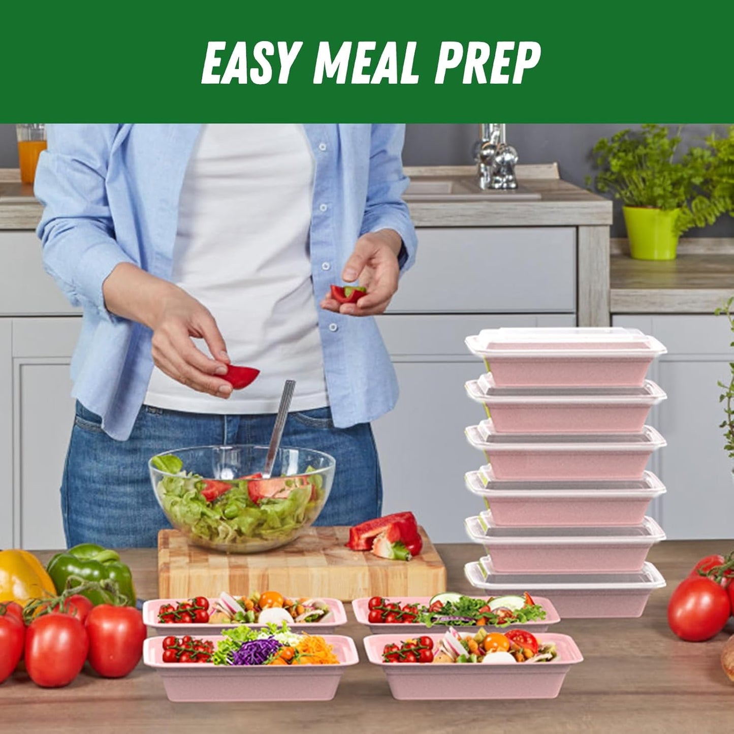 50 Pack (100-Piece) 32 oz Meal Prep Containers Reusable with Easy Open Lids, Sturdy Leakproof Food Safe, Microwave Freezer Dishwasher Safe, To Go Take Out Plastic Food Storage Pans with Lids, Black