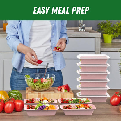 50 Pack (100-Piece) 32 oz Meal Prep Containers Reusable with Easy Open Lids, Sturdy Leakproof Food Safe, Microwave Freezer Dishwasher Safe, To Go Take Out Plastic Food Storage Pans with Lids, Black