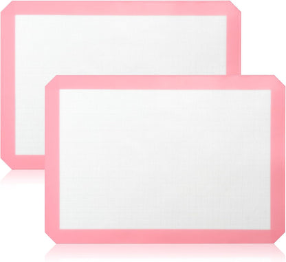 Luckyiren 2 Pack Silicone Baking Mat Set, Nonstick Half Sheet, Orange/Beige
