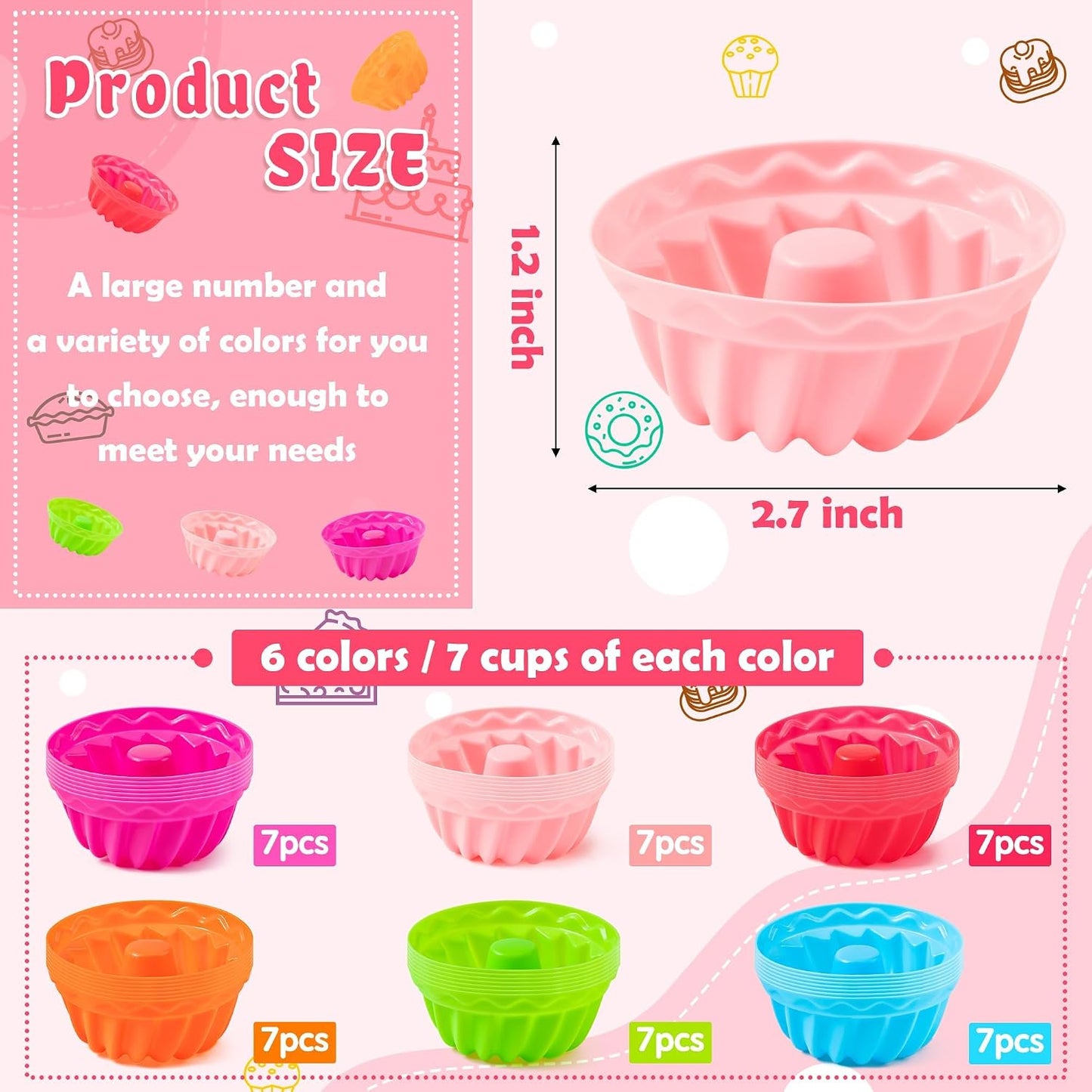 R HORSE 42Pcs Silicone Molds Cupcake 2 Inch Mini Size Reusable Muffins Liners Washable Non-Stick Donut Wrapper Mold Flower Shapes Baking Cups for Pan Oven Microwave Dishwasher
