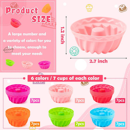 R HORSE 42Pcs Silicone Molds Cupcake 2 Inch Mini Size Reusable Muffins Liners Washable Non-Stick Donut Wrapper Mold Flower Shapes Baking Cups for Pan Oven Microwave Dishwasher