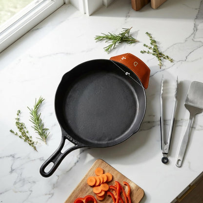 Personalized Cast Iron Handle Covers, Leather Set of 2, USA Made