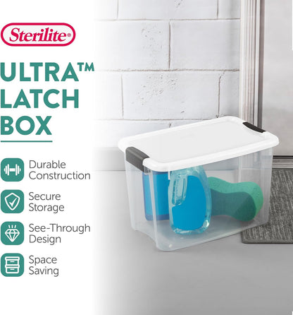 Sterilite 6-Pack Ultra Latching Box, Storage Bins with Lids, Clear Plastic, 18 Qt – Large Heavy-Duty Organizing Bin Containers for Home, Closet, Kitchen, Pantry, Bathroom, and Office