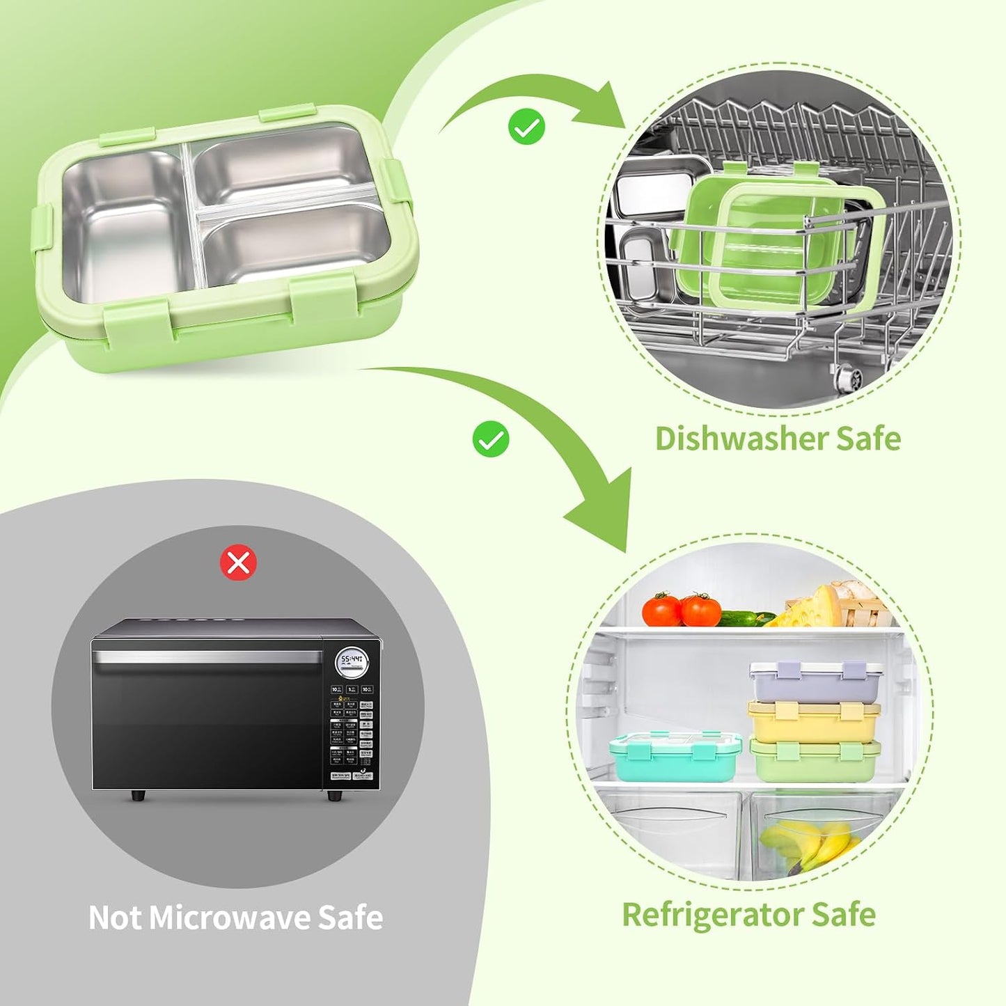Kids Stainless Steel Bento Box, 3 Compartments Leakproof Lunch Box, Portable Food Storage Containers with Silicone Lids BPA-Free for Office, Picnics, Travel, Blue