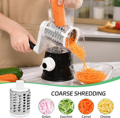 Rotary Cheese Grater with Hand Crank, 3 Blades, Clear Drum, Black