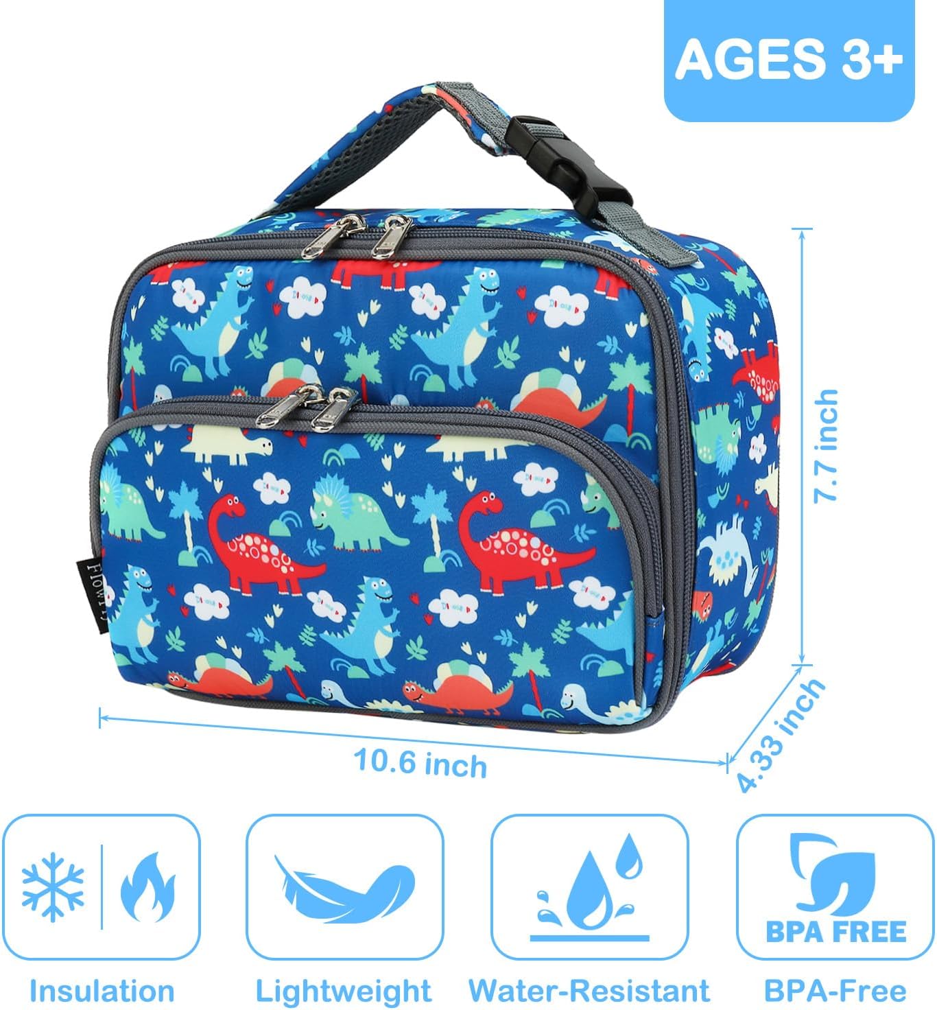 FlowFly Kids Lunch box Insulated Soft Bag Mini Cooler Back to School Thermal Meal Tote Kit for Girls, Boys, Astronaut - Colors B