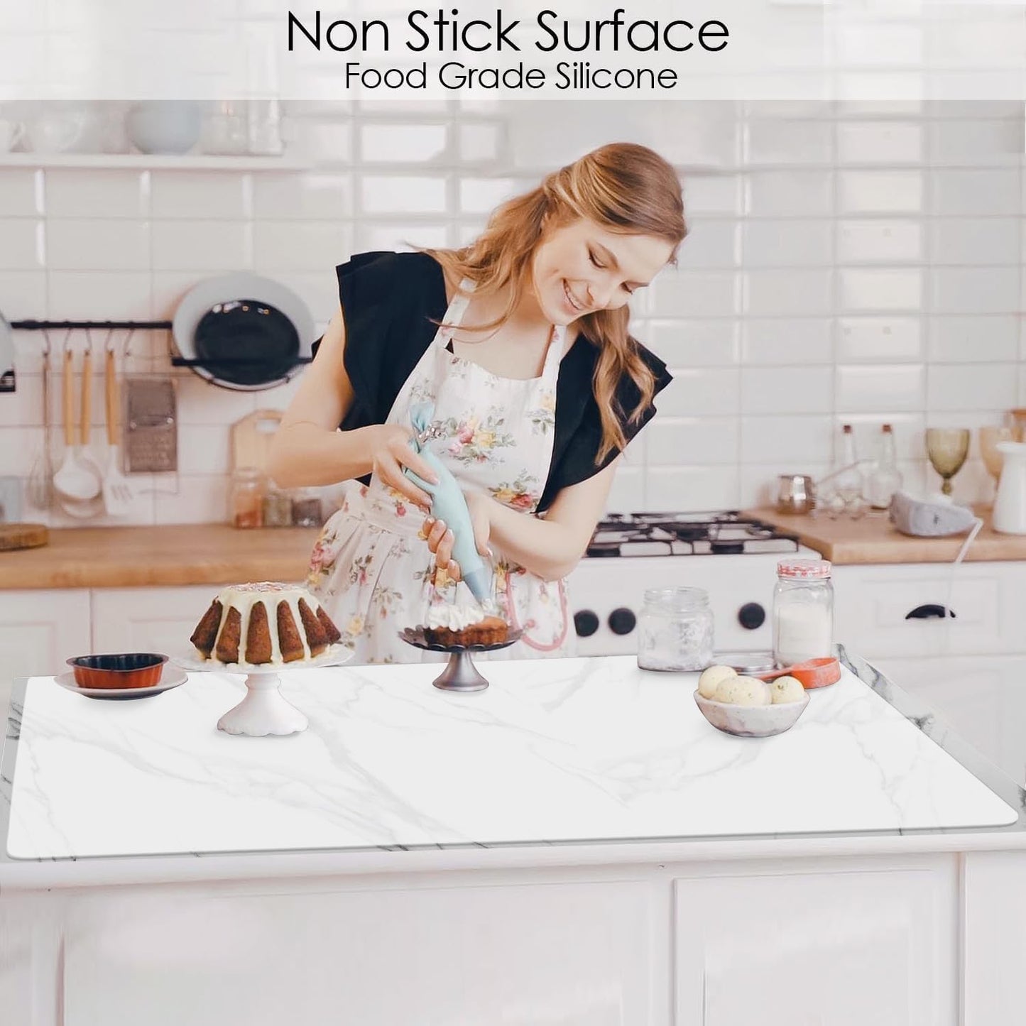Extra Large Silicone Mat, 31.5x23.6 Inch Heat Resistant Mat for Kitchen Counter, Non Stick Silicone Baking Mat for Dough and Pastry, Thick Silicone placement Countertop Protector, Black countertop mat