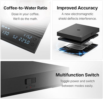 TIMEMORE Coffee Scale Basic 2.0 Electronic Espresso Scale with Water Flow Rate and Timer Function, Digital Scale for Kitchen/Baking/Cooking, Black
