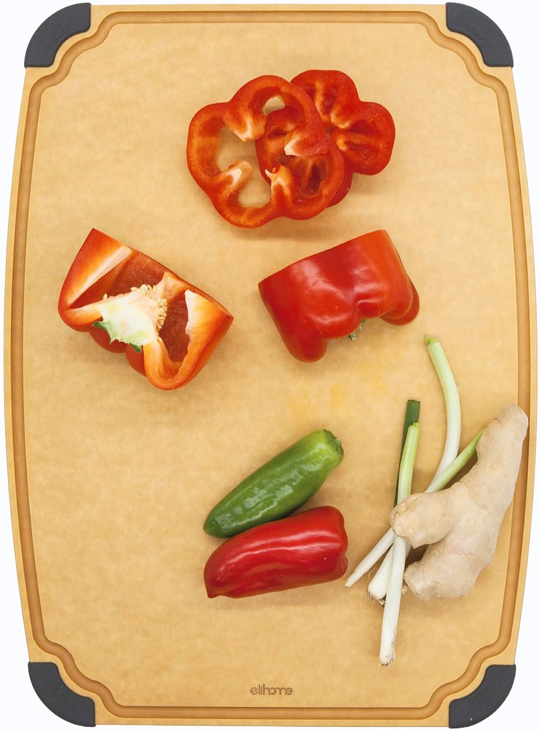 Elihome Essential Series 2-in1 Wood Cutting Board Set for Kitchen, Wooden Board for Chopping Vegetables, Bread, Cheese, Meat, Salad, Bread Board for Countertop, Butcher Block, Non-Slip