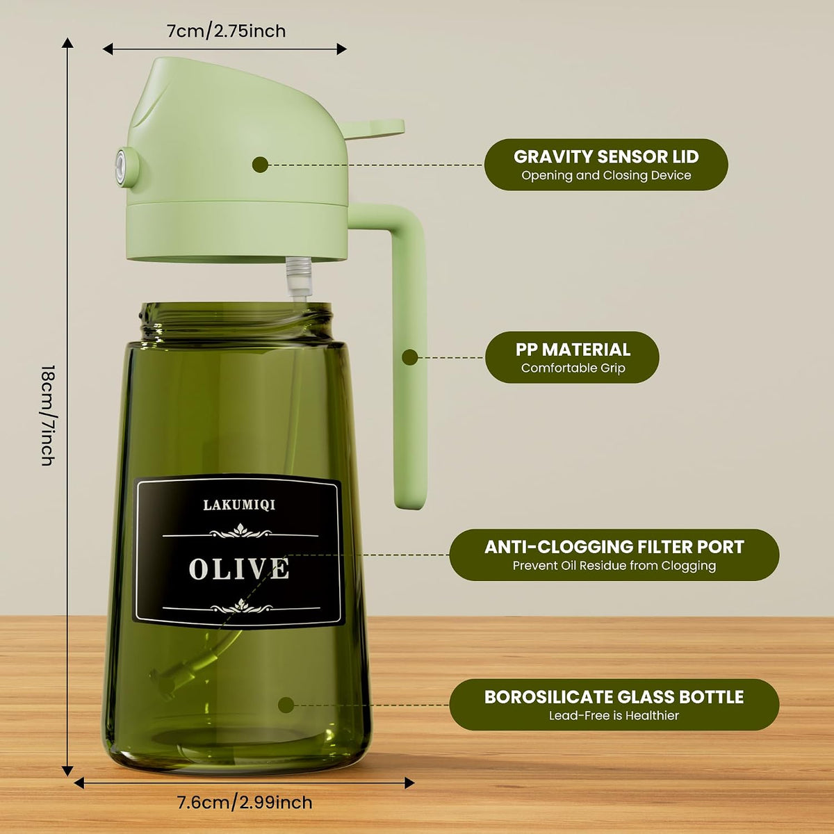 Oliver Oil Sprayer Dispenser for Cooking Bottle 16oz Dark Glass Black