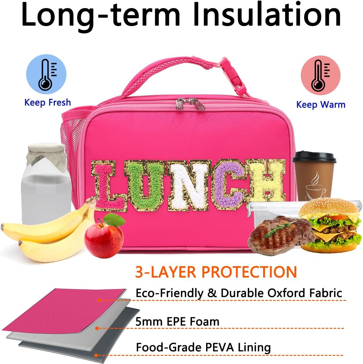 GYEUKHAM Insulated Lunch Box for School, Thermal Reusable Durable Freezable Lunch Bags for Kids Boys Girls Men Women - Small Soft Cooler Portable Lunch Tote Kit for Work Picnic Travel,Black