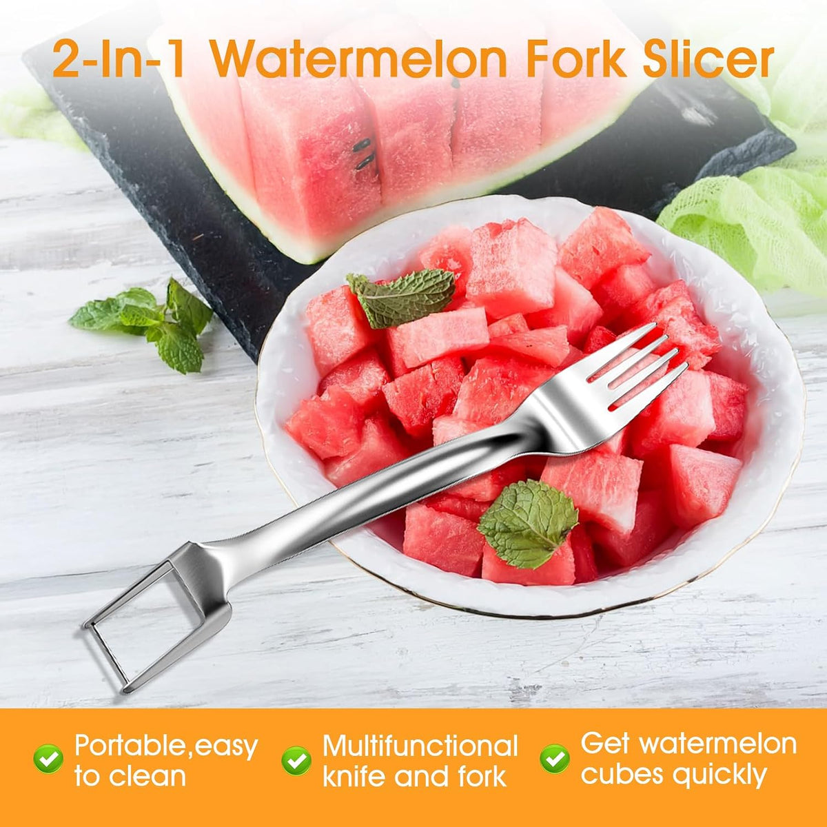 2-Pack Stainless Steel Watermelon Slicer & Fork – 2-in-1
