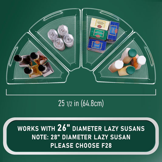 JEISSLIA Lazy Susan Cabinet Organizer Bins for 26"/ 28"/ 32" Diameter Corner Organizer, Plastic Cabinet Storage Bin, 1/8 Wedge - Food Safe, BPA Free, with Non-Slip Pads (for 26" Diameter, 6 Pack)