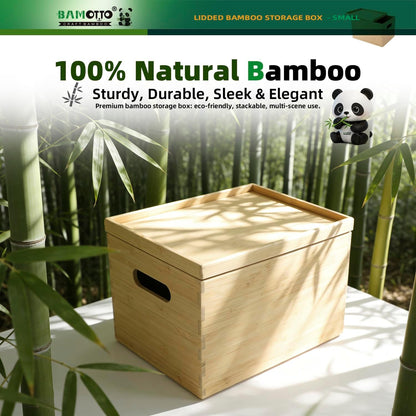 BAMOTTO CRAFTBAMBOO 2-Piece Large Bamboo Storage Box Set - 7.1in High Stackable Deep-Drawer Organizer, Lidless Bin for Kitchen Cutlery Utensils, Home & Office (14.6"x10.2"x7.1"+14.6"x10.2"x3.1")