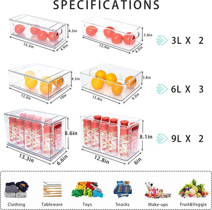 4Pack Stackable Refrigerator Organizer Bins Pull Out Drawer Large Vegetable Fruit Storage for Fridge Organizer Drawers with Handle Clear Food Storage Container Box for Kitchen Pantry Cabinet