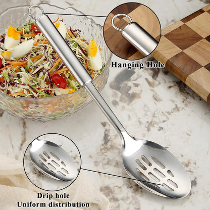 Cooking Spoons Set, ReaNea Stainless Steel Kitchen Solid Slotted Spoon, Cooking Utensils Set, Mixing, Serving, Stiring Large Spoons, Gifts for Home, Restaurant