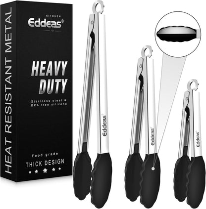 Eddeas Kitchen Tweezers Tongs, Cooking Tweezers Stainless Steel - 3 Size 12'' 10'' & 8 inch Ideal for Meat, pasta, plating and pinching delicate small pieces of food, Set of 3
