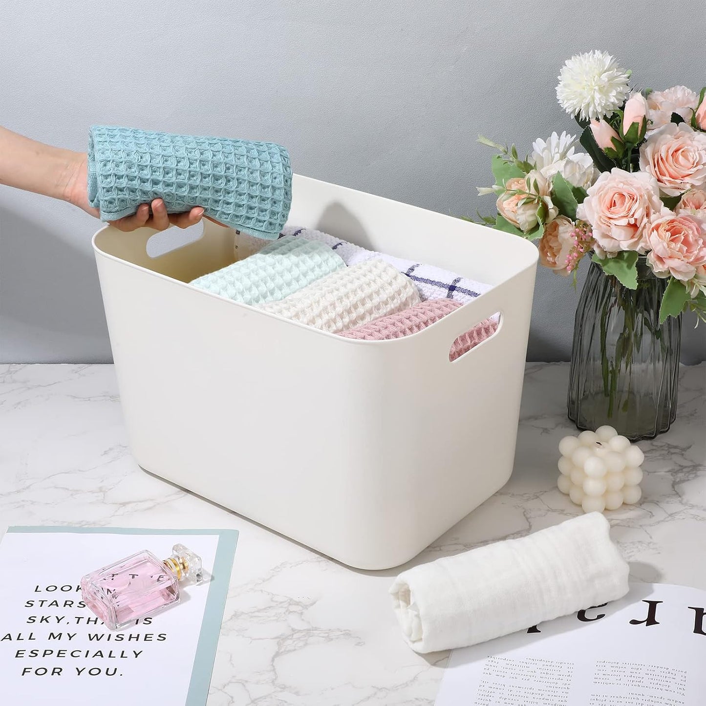 Zopeal Plastic Storage Bins 10 Pcs White Pantry Organizer Bins Small Baskets Storage Containers for Home Kitchen (10 x 7 x 6 Inch)