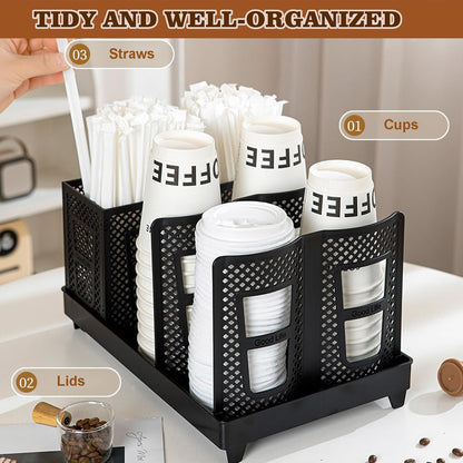 Tirifer Cup and Lid Holder, Disposable Paper Cup Dispenser with Stand, 6 Slots Coffee Cup and Lid Storage Organizer for Coffee Station Bar Office Home Countertop Breakroom Restaurant