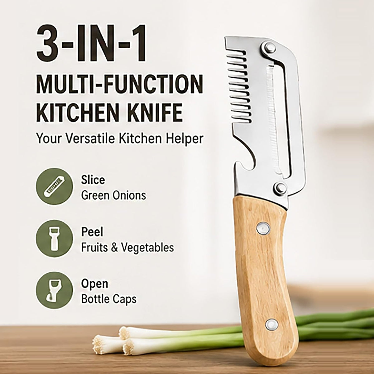 Premium Wooden Handle Multi-Purpose Vegetable Peeler, Stainless Steel Julienne Slicer & Bottle Opener, Ergonomic Kitchen Tool for Fruits, Potatoes and Carrots(2*PCS)
