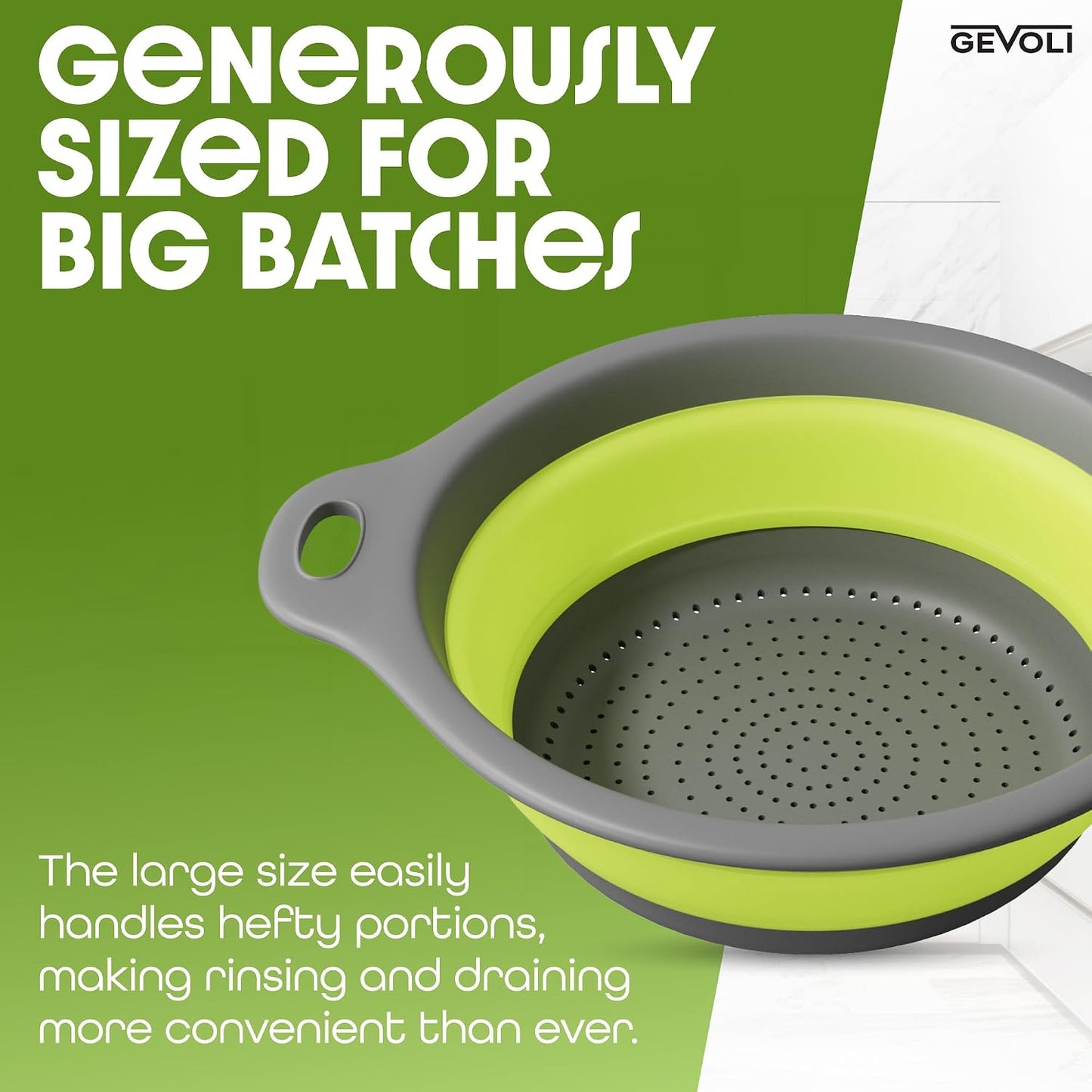 Gevoli Strainer with Self-Draining Base (5QT) Over-Sink Collapsible Kitchen Colander Set with Side-drain Base for Pasta Vegetables and Fruit, XL Large Capacity, Dishwasher Safe (5-Quart) Red/Gray