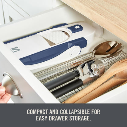 Zakarian by Dash Safe Slice® Mandoline - Features Thickness Adjuster, Stainless Steel Blades, and Foldable, Easy-To-Store Design - Black