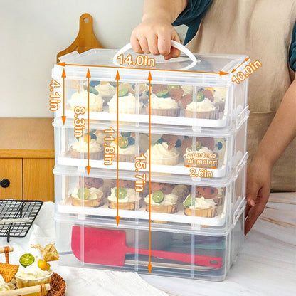 Cupcake Carrier Stackable Storage Container Collapsible Cake Carrier with Lid and Handle, with 50 PCS Cupcake liners,Reusable Plastic Dessert Travel Container,Transport Box (24 Cupcakes White)