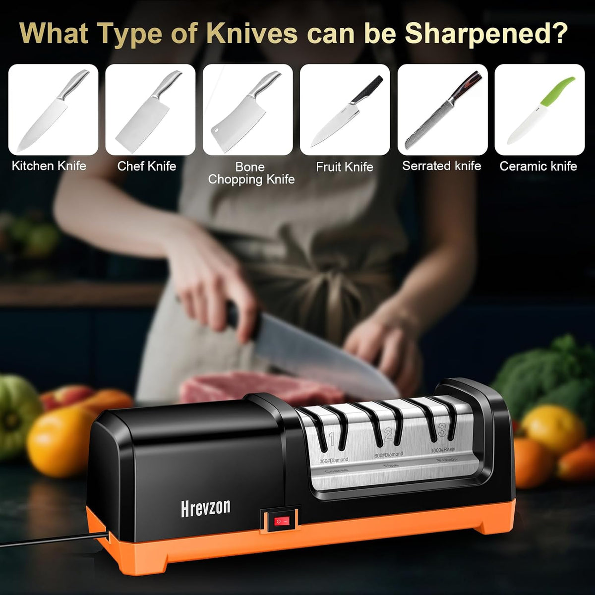Electric Knife Sharpener 100% Diamond Abrasives, 3 Stages Knife Sharpener
