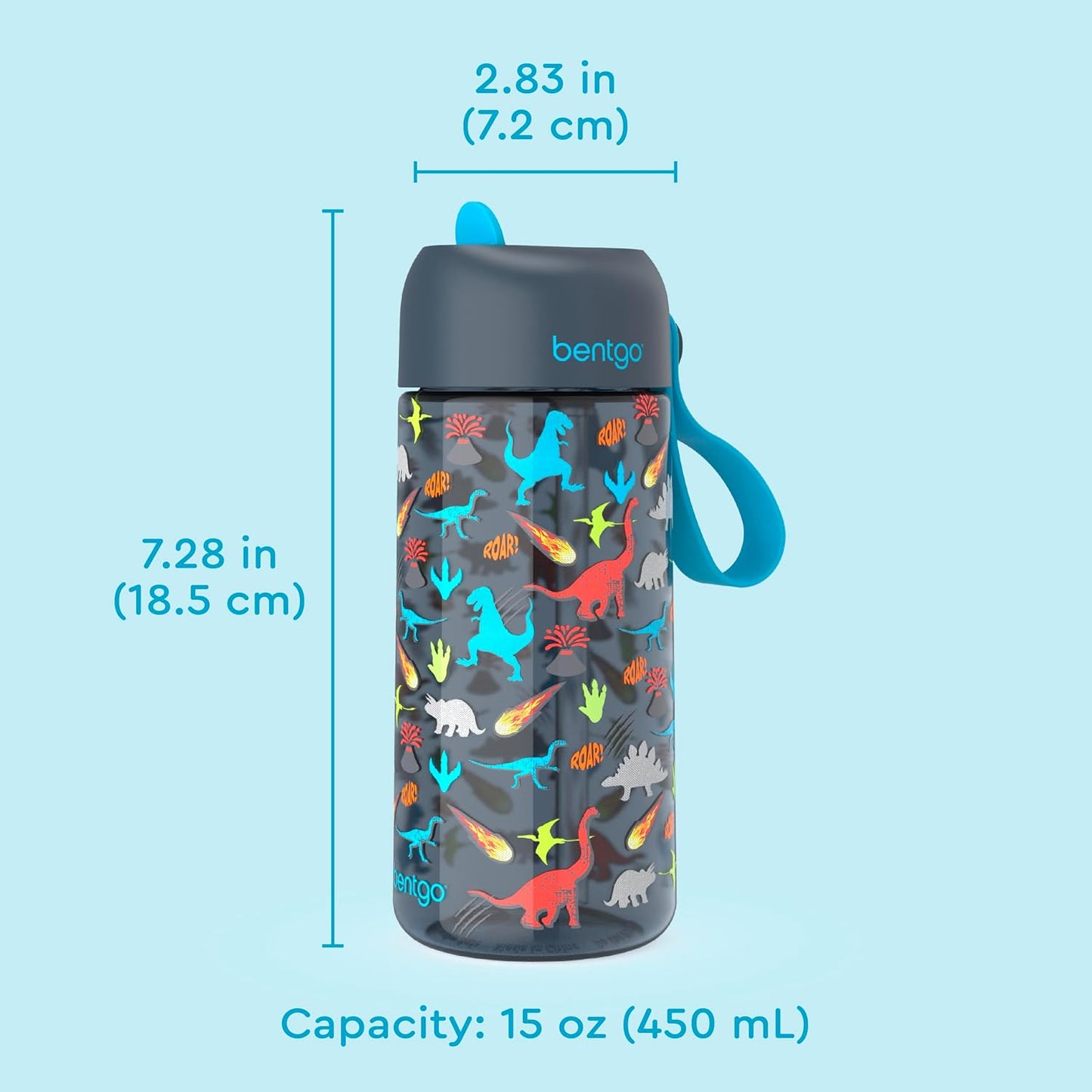 Bentgo Kids Water Bottle - Leak-Proof, Durable Tritan PFAS- & BPA-Free 15 fl oz, Kids/Toddlers Ages 3+ for School & Sports; Bite & Sip Spout, Carrying Handle, Dishwasher Safe (Unicorn)