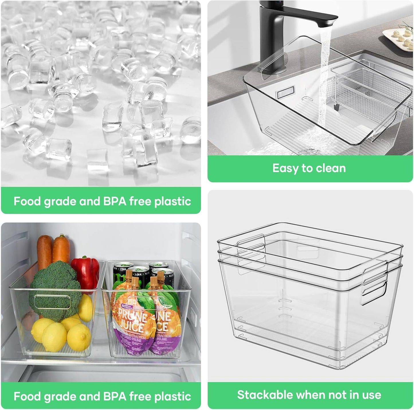 Oprunsy Clear Plastic Storage Bins with Handles, 6 Pack Large Organizer Bins – BPA-Free Kitchen Pantry Fridge Freezer Cabinet Organizers, 11" L × 7.5" W × 6" H