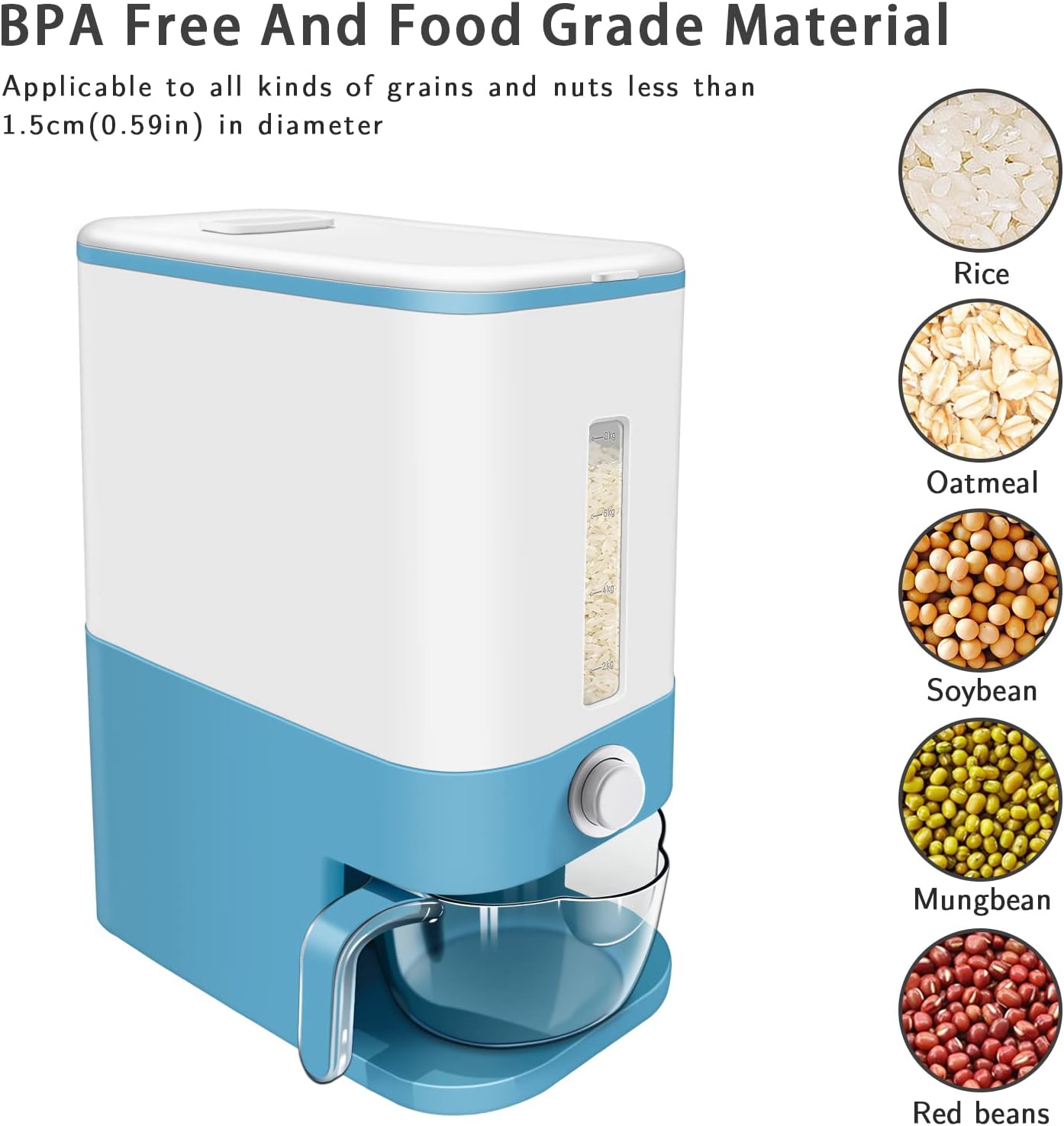 Lenwi 22-25 Lbs Rice Dispenser, Large Cereal Dry Food Storage Containers with Measuring Cup, BPA-Free Household for Kitchen Pantry Organization-Red
