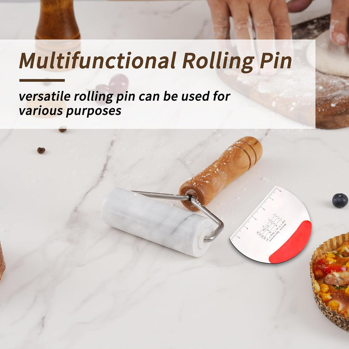 Small Marble Rolling Pin Pizza Roller for Baking (Type B Black)