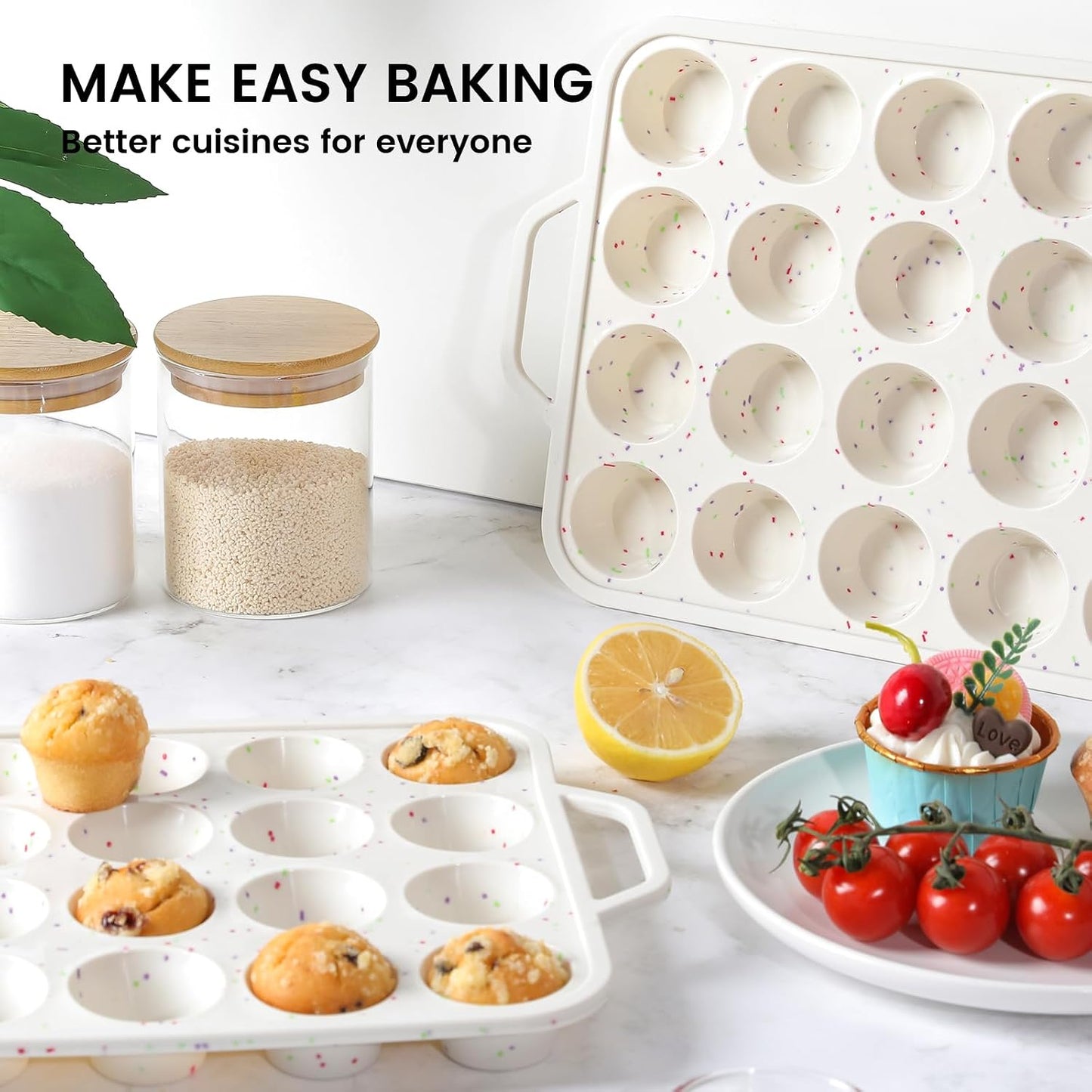Vinino 2Pack Silicone Muffin Pan for Baking with Metal Reinforced Frame, 12 Cup Regular Size Cupcake Pan, BPA Free Silicone Muffin Tray, Cupcake Baking Pan Bite Molds for Oven Dishwasher Safe