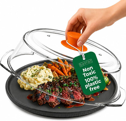 Bezrat Microwave Tall Glass Plate Cover | Splatter Guard Lid with Easy Grip Silicone Handle Knob | 100% Food Grade | BPA Free and Dishwasher Safe | 10 Inch (Black-)
