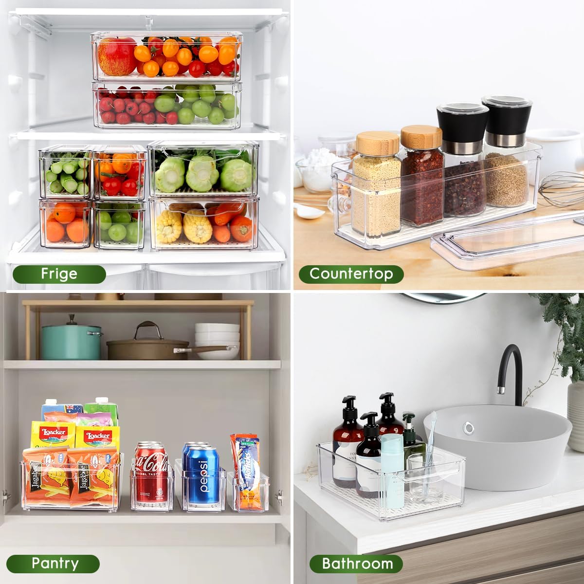 ZIJUND 14 Pack Fridge Organizer, Stackable Refrigerator Organizer Bins with Lids, BPA-Free Fridge Organizers and Storage Containers for Fruit, Vegetable, Food, Drinks, Cereals, Clear