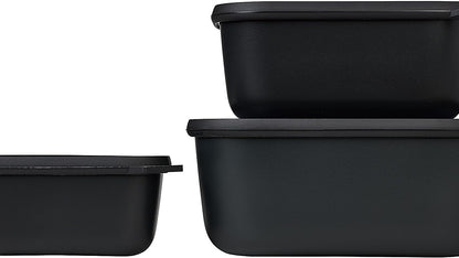 Mepal Cirqula Set of 3 Rectangular Deep Multi Food Storage Serving Containers with Transparent Lids | Perfect for Food Prep | Microwave & Dishwasher Safe | Nordic Black | Made in Holland